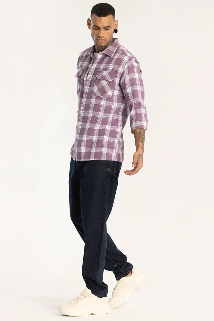 Purple Double Pocket Checks Shirt