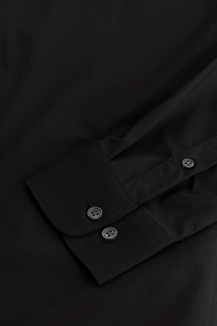 Black Plain Mandarin Shirt