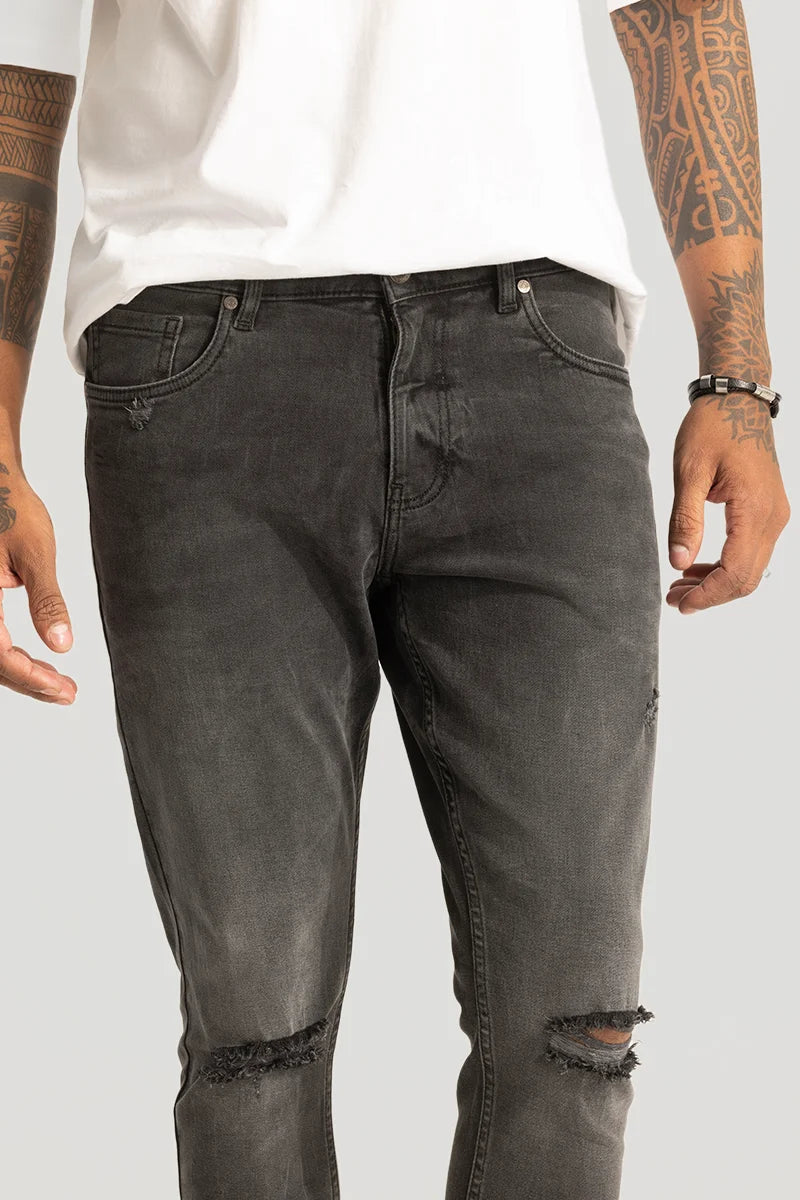 Grey Distressed Skinny Fit Jeans