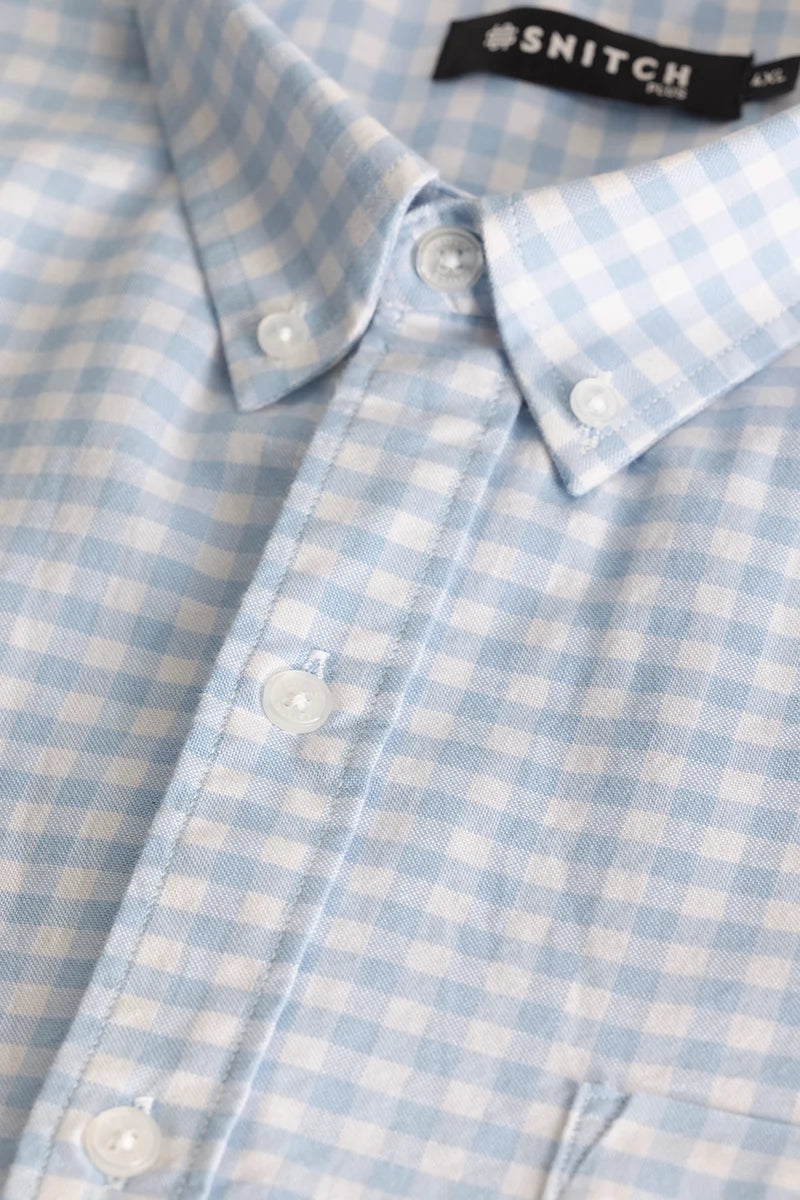 Light Blue Oxford Checks Plus Size Shirt