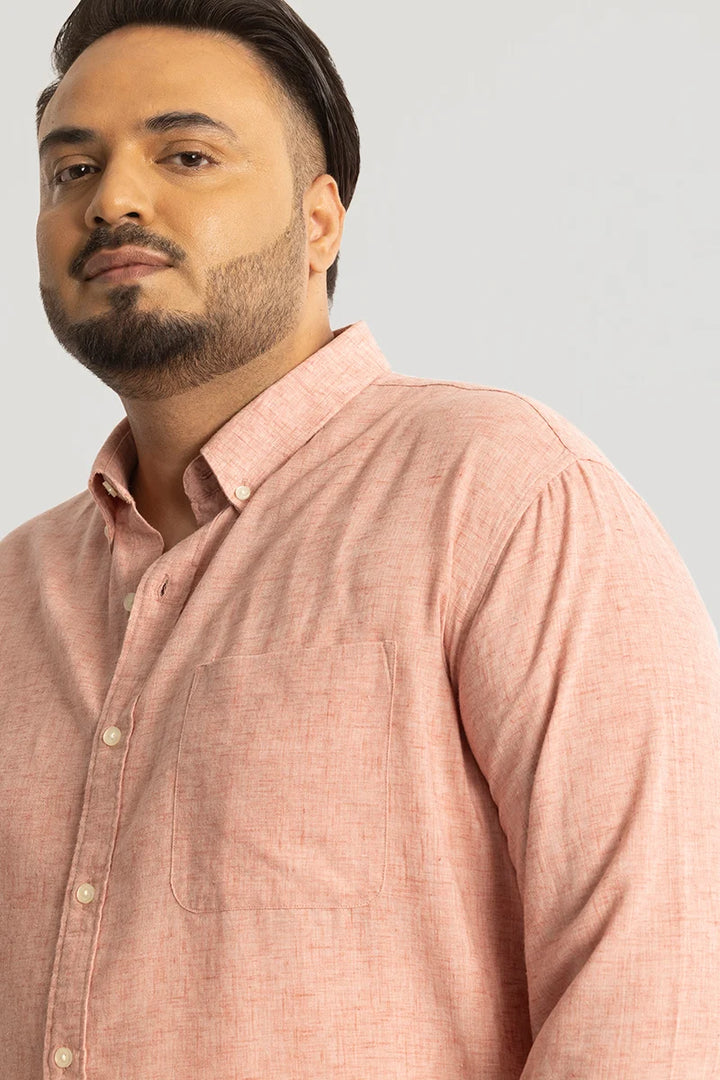 Peach Linen Blend Plus Size Shirt