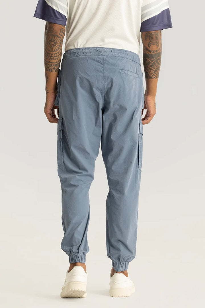 Realm Greyish Blue Plain Regular Fit Cargo Pants