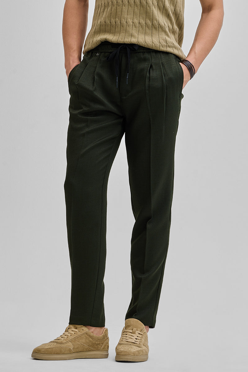 Olive Textured Relaxed Fit Trousers