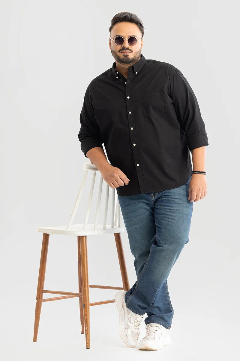 Marco Oxford Black Plain Plus Size Shirt