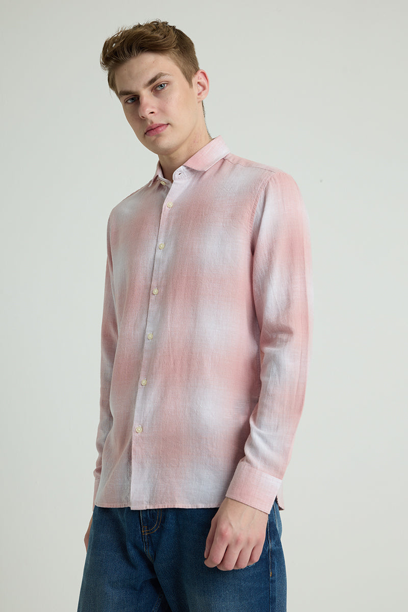 Light Pink Ombre Checks Linen Shirt