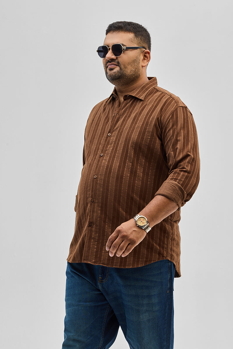 Brown Stripes Corduroy Plus Size Shirt