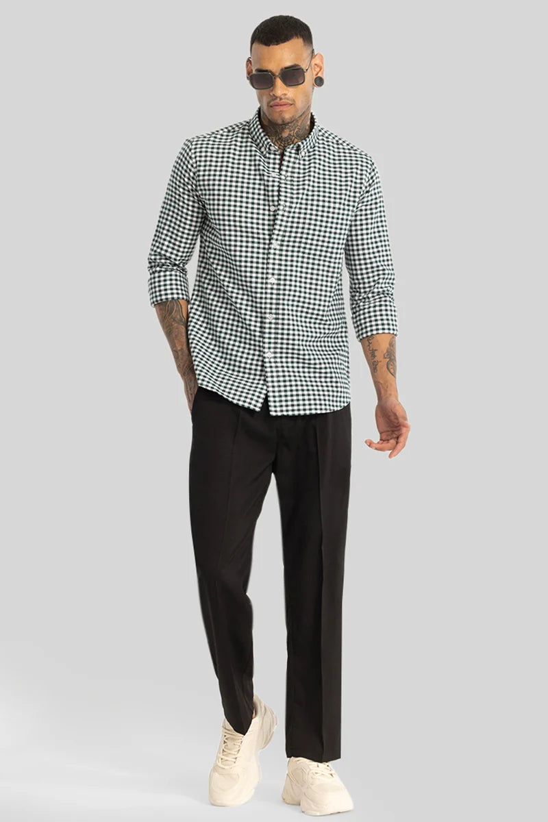 Dark Green Gingham Checks Shirt