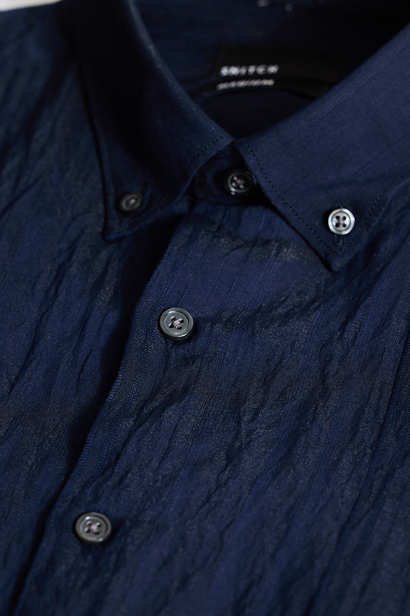 Navy Textured Slim Fit Shirt