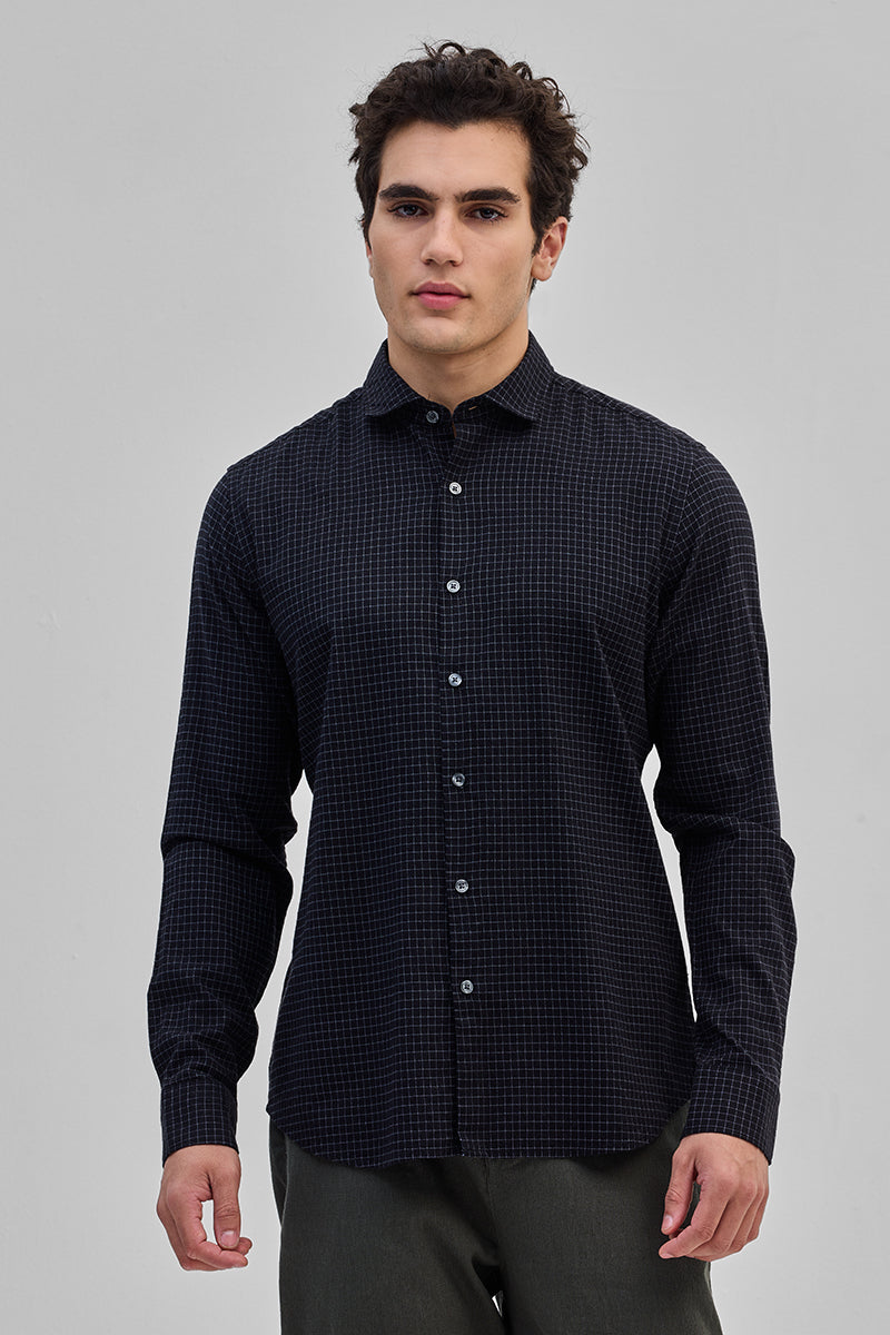 Black Mini Checks Slim Fit Shirt