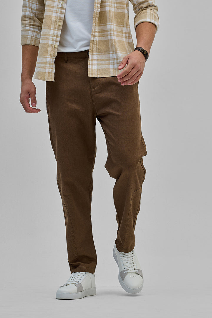 Brown Textured Relaxed Fit Trousers