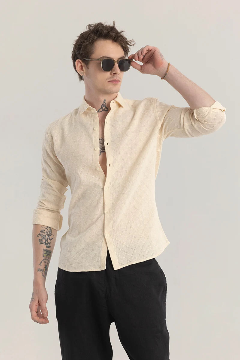 Buy Men's Quiltrend Cream Self Design Shirt Online | Snitch – SNITCH