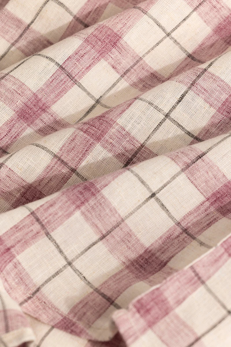 Light Pink Linen Blend Checks Shirt