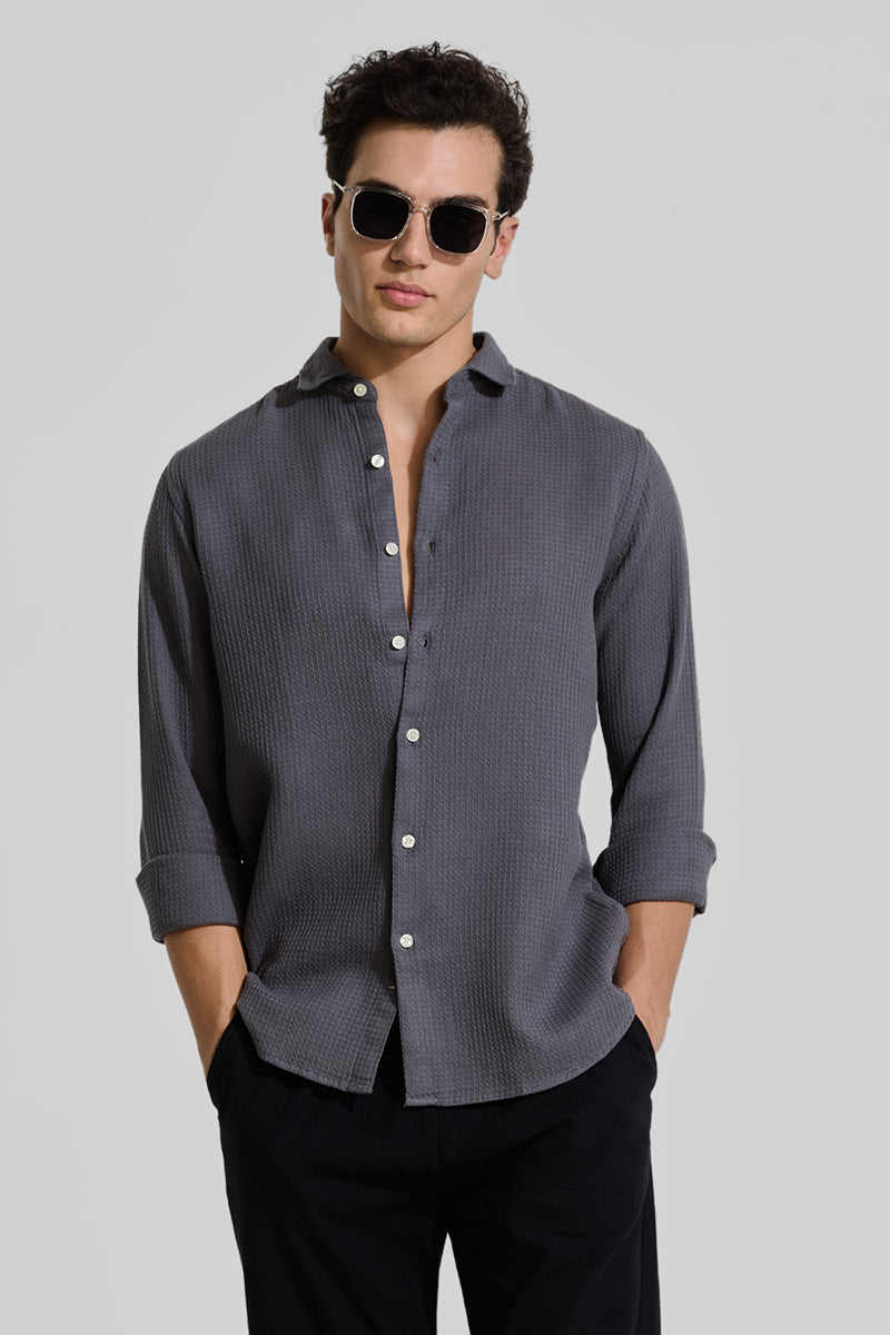 Charcoal Grey Slim Fit Textured Shirt