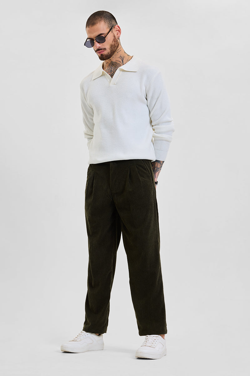 Olive Corduroy Relaxed Fit Trousers