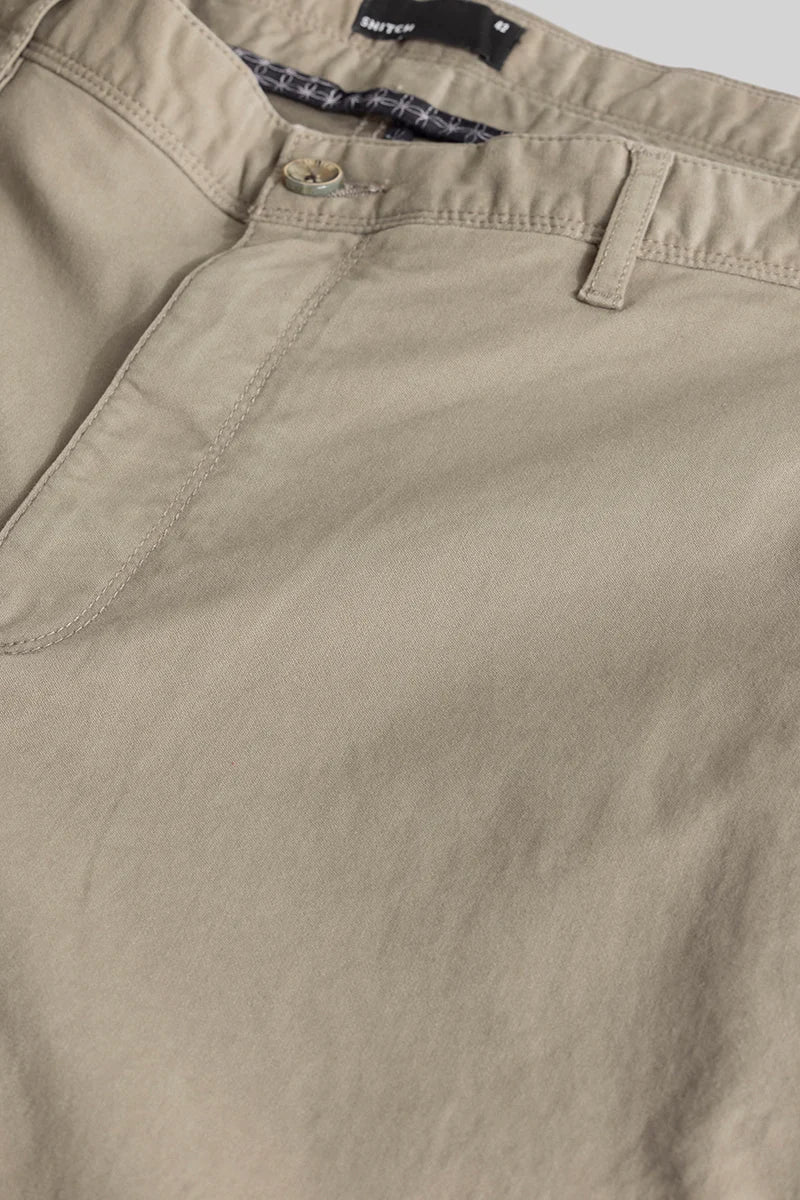 Seemly Beige Plain Regular Fit Plus Size Chinos