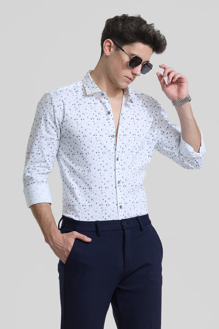 White Geometric Slim Fit Shirt