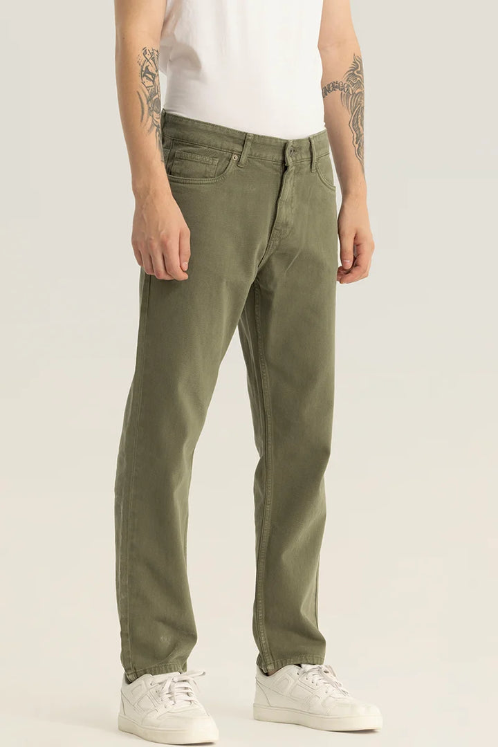 Etienne Olive Plain Relaxed Fit Jeans