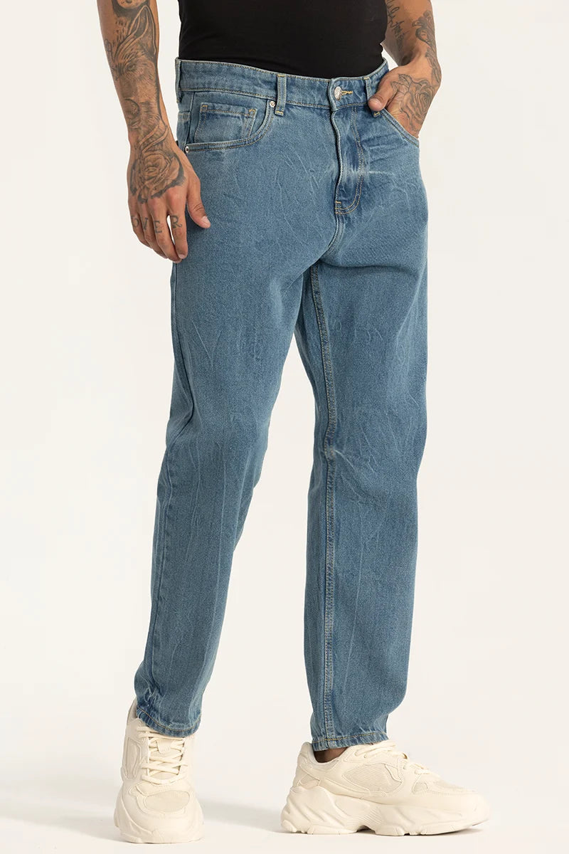 Denim Blue Plain Baggy Fit Jeans