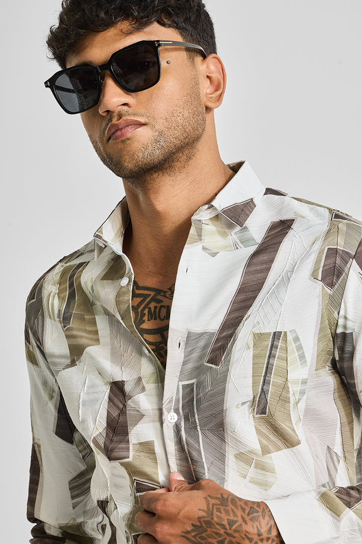 Olive Abstract Slim Fit Shirt