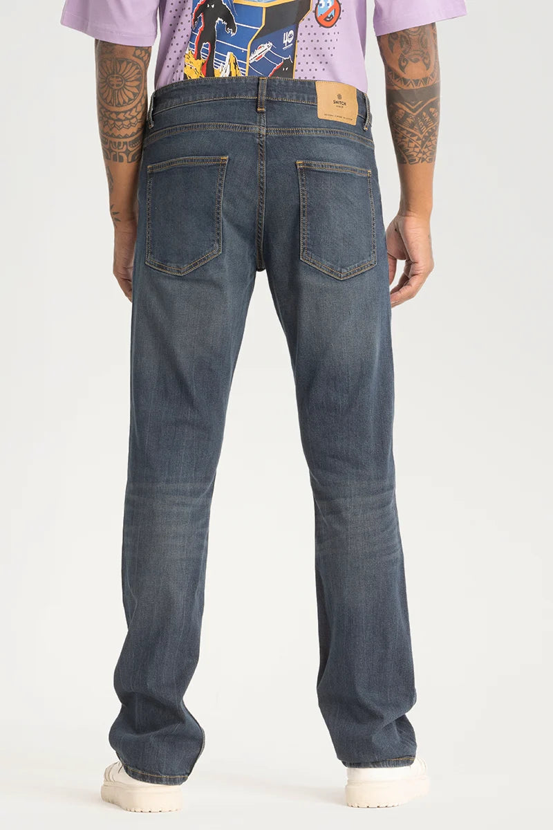 Greyish Blue Plain Straight Fit Jeans