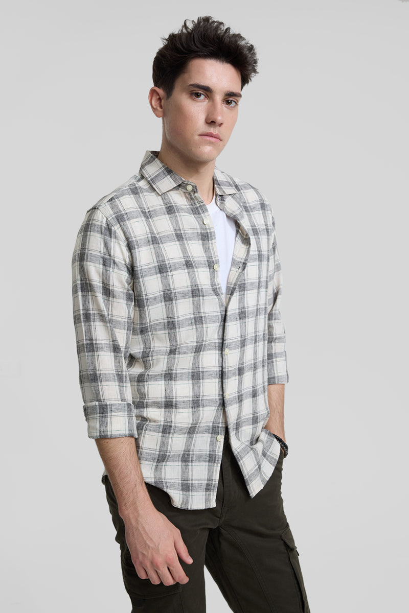 Cream Checks Linen Blend Shirt