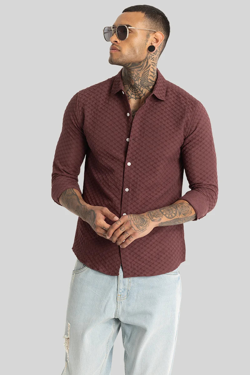 Brown Textured Stretch Shirt