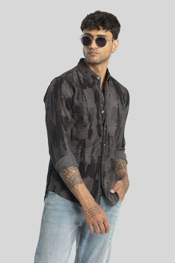 Cesare Black Abstract Corduroy Shirt