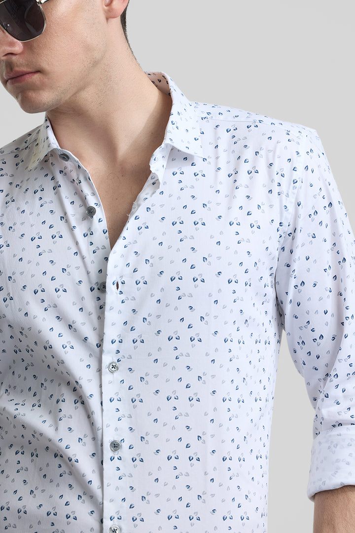 White Geometric Slim Fit Shirt