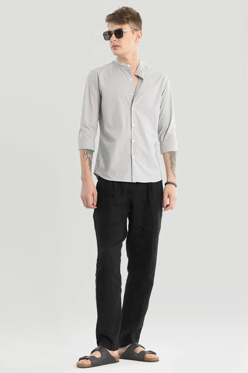 Ash Grey Plain Mandarin Shirt