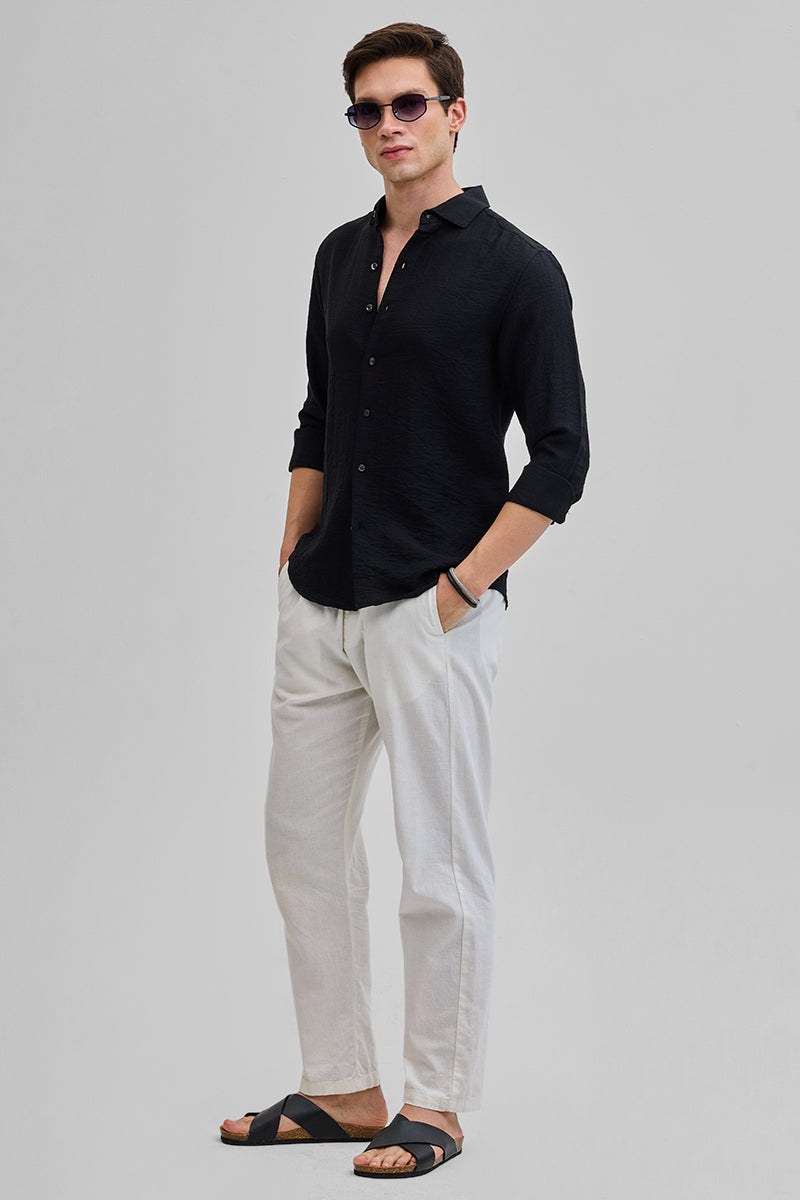 Black Textured Linen Blend Shirt