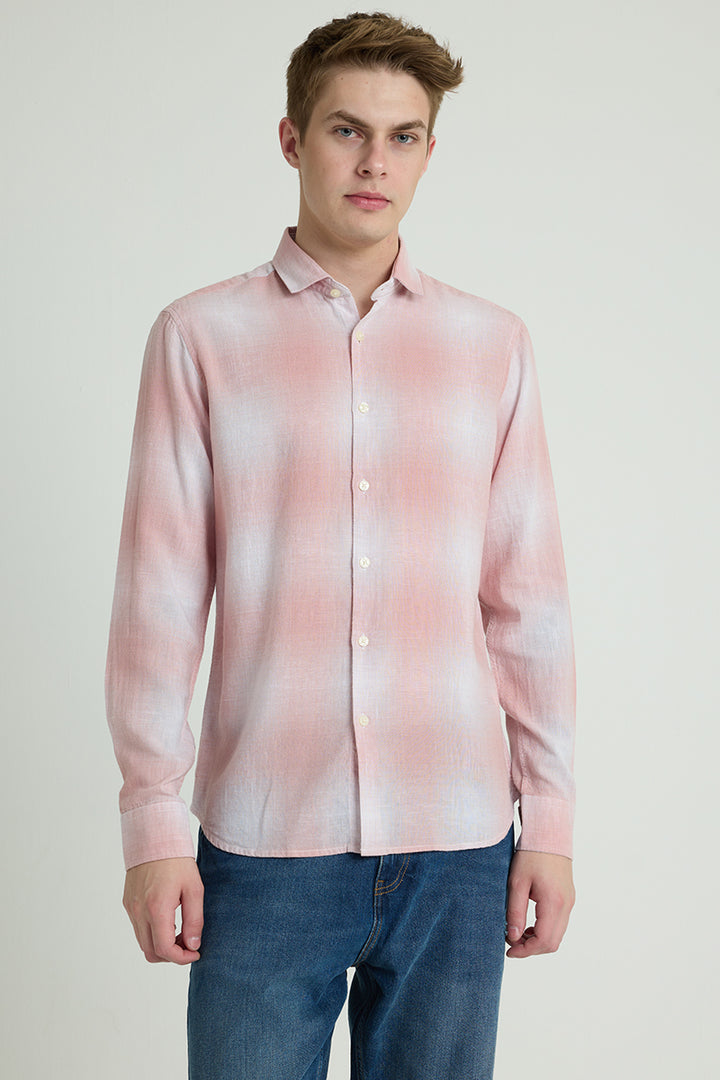 Light Pink Ombre Checks Linen Shirt