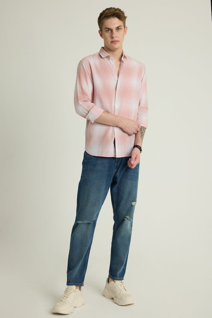 Light Pink Ombre Checks Linen Shirt