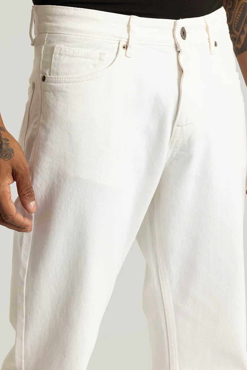 Etienne White Plain Relaxed Fit Jeans