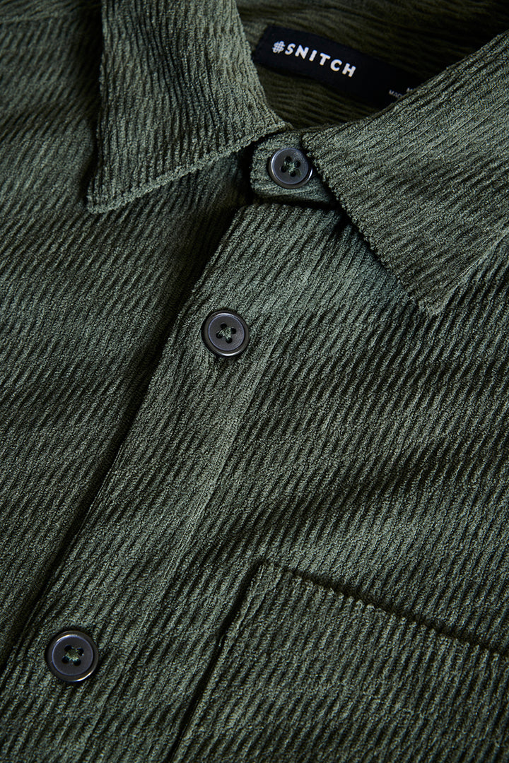 Dark Green Textured Corduroy Overshirt