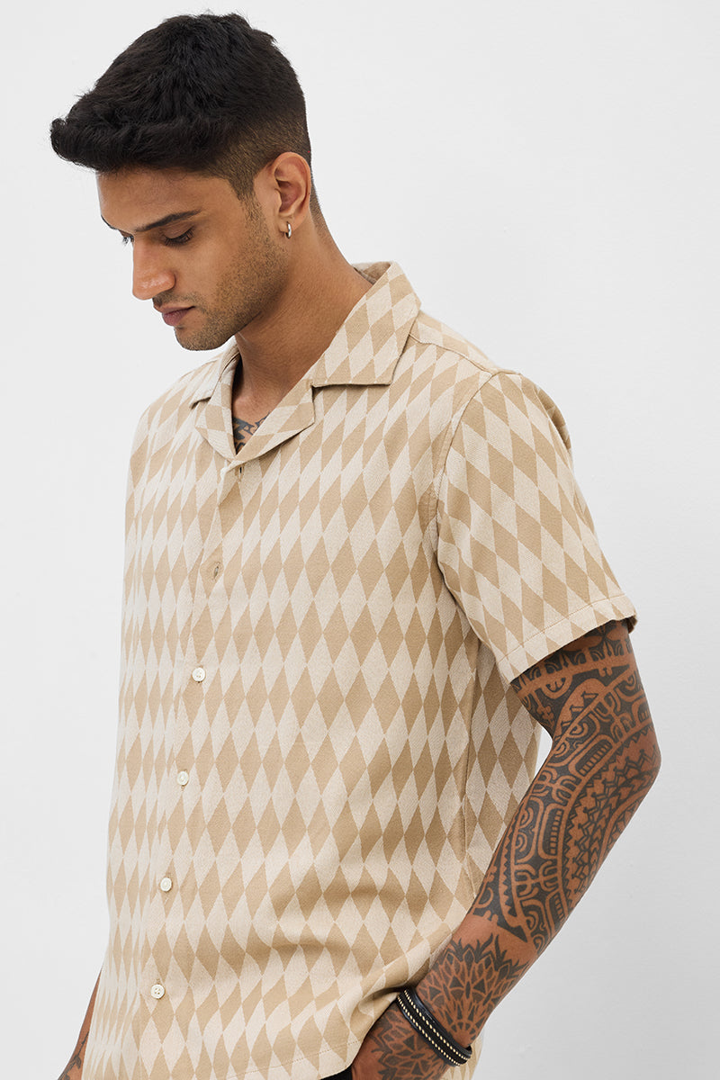 Beige Geometric Box Fit Shirt