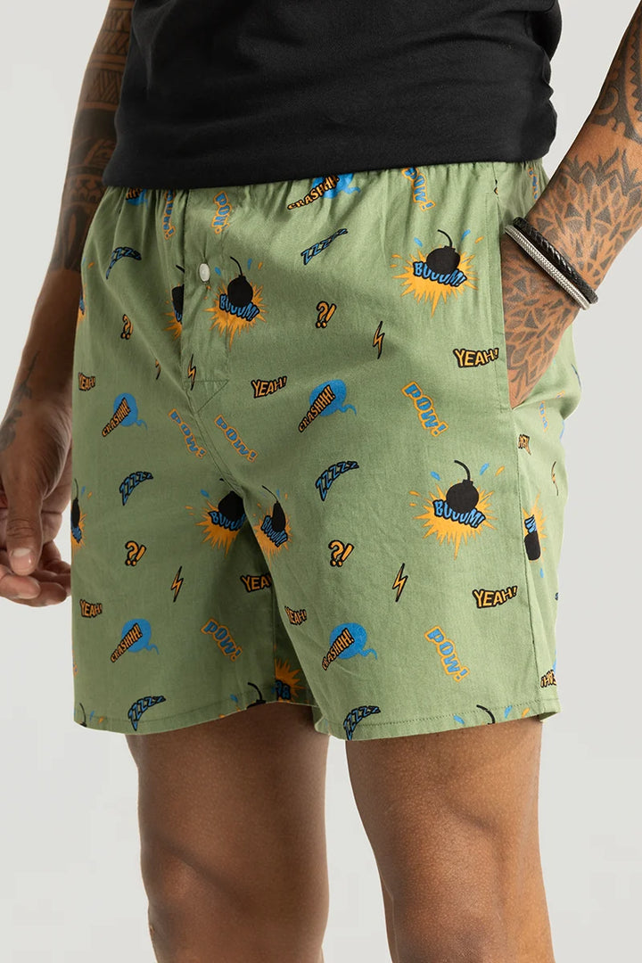 Boom Green Printed Boxers