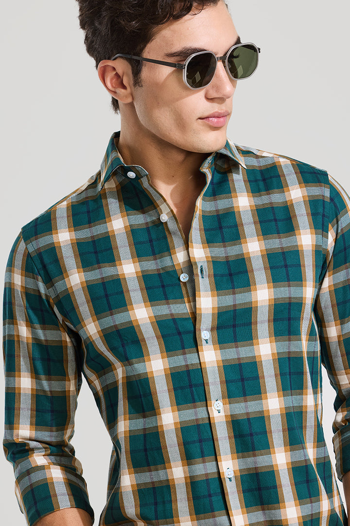 Dark Green Checks Slim Fit Shirt