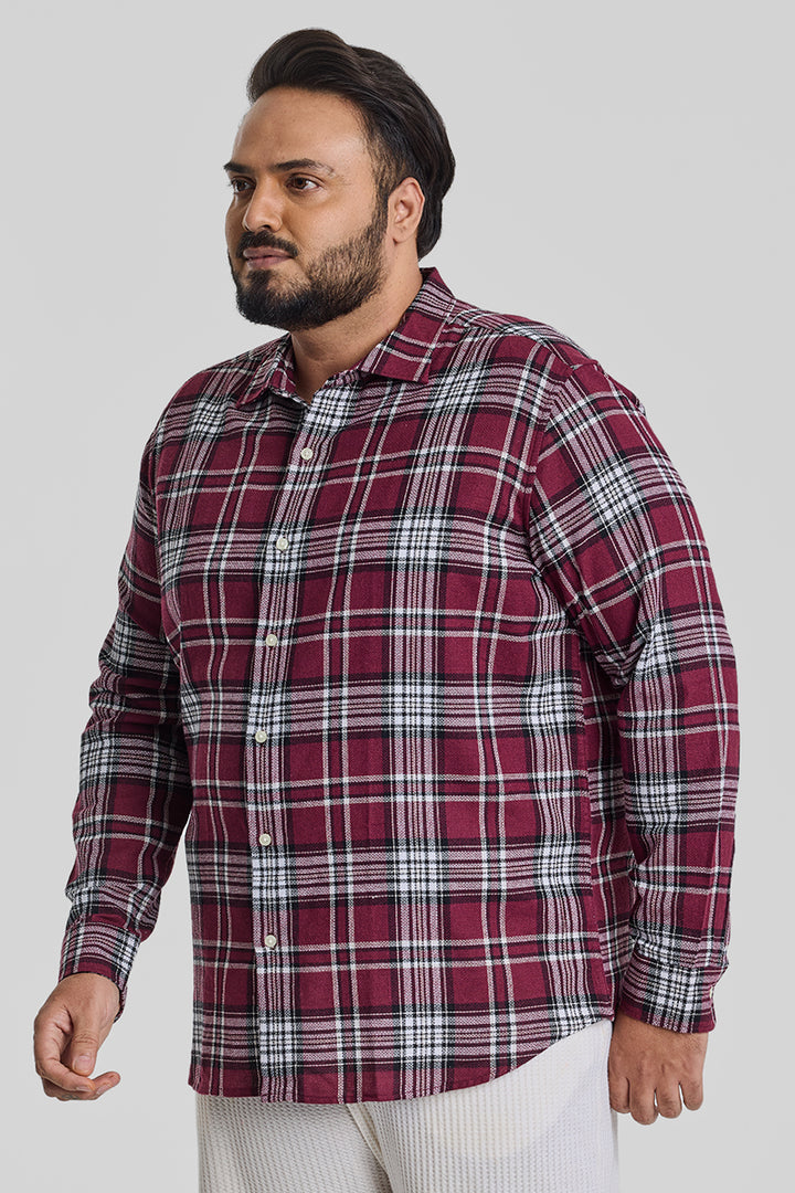 Maroon Checks Casual Plus Size Shirt