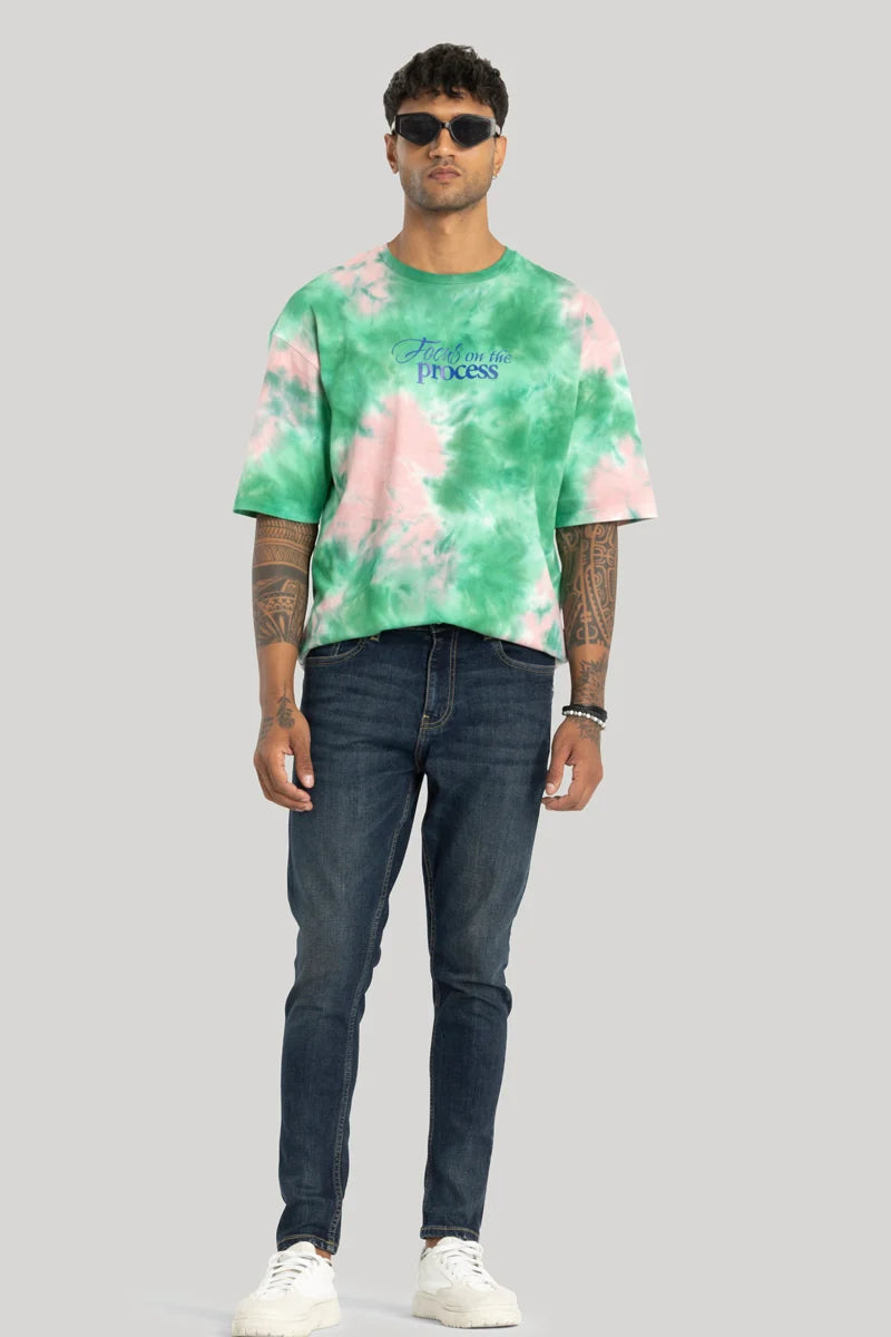 Augusto Green Tie & Dye Oversized Fit T-Shirt