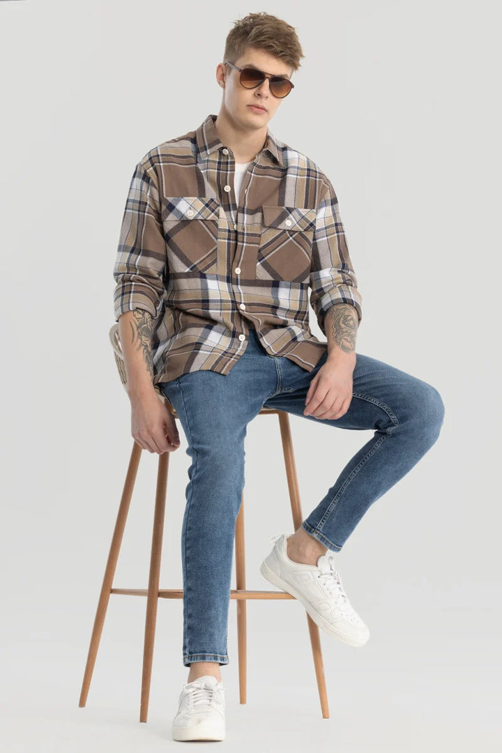 Brown Double Pocket Checks Shirt