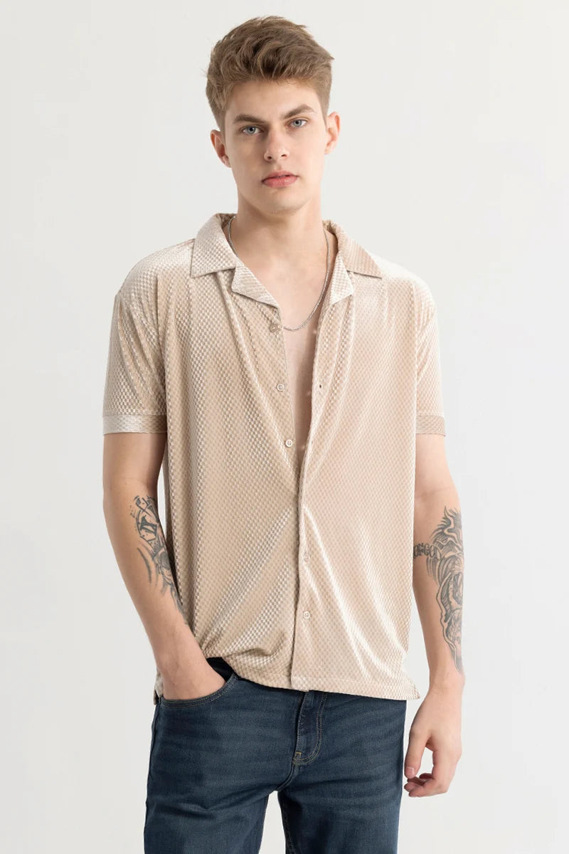 Tove Velvet Textured Beige Shirt