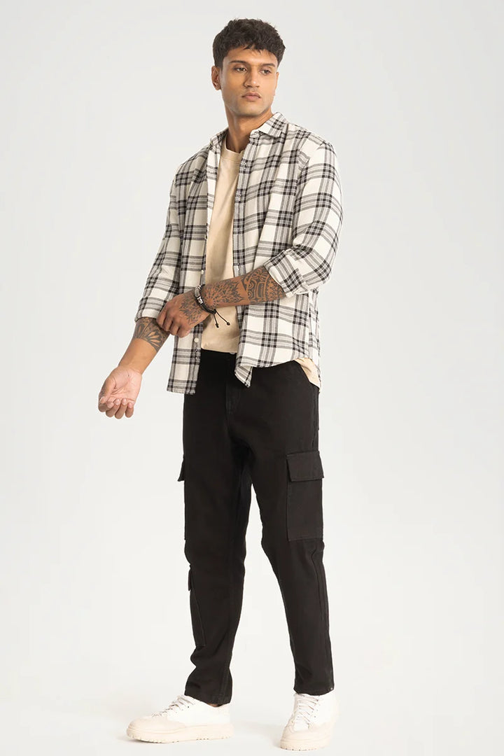 Off White Checks Slim Fit Shirt