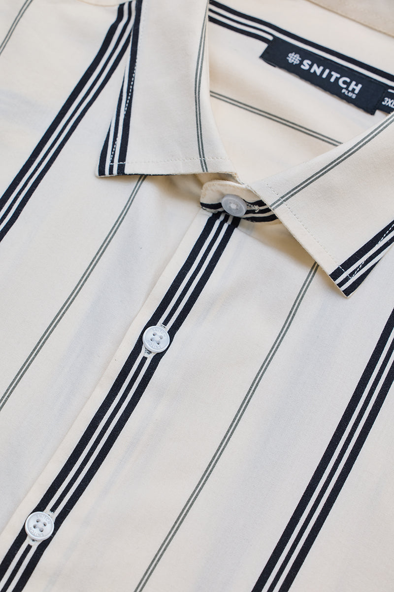 Cream Stripes Plus Size Shirt