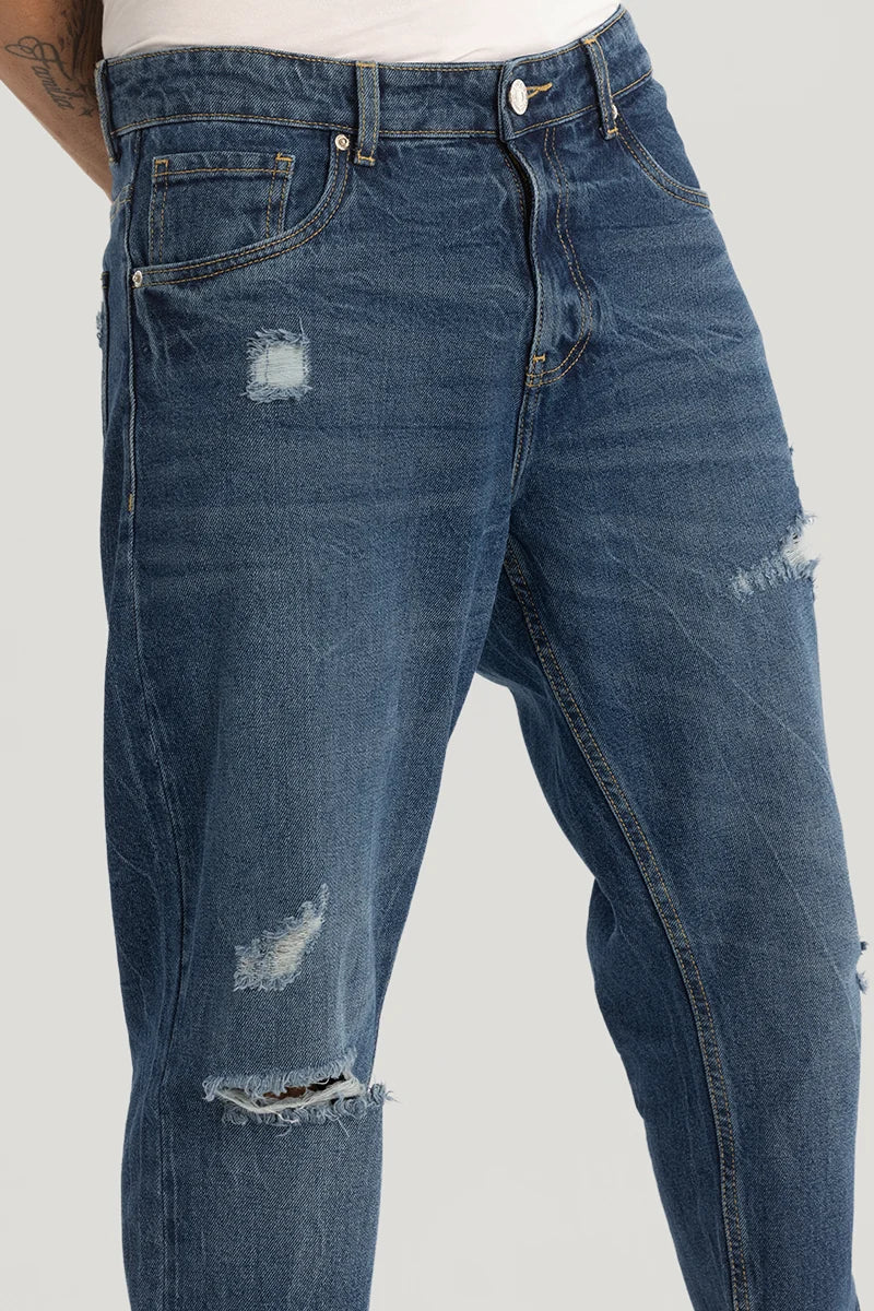 Dark Blue Distressed Baggy Fit Jeans