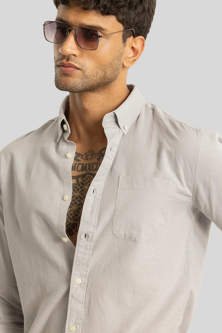 Henri Light Grey Plain Linen Blend Shirt