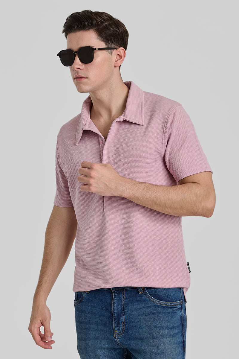 Light Pink Textured Polo T-Shirt