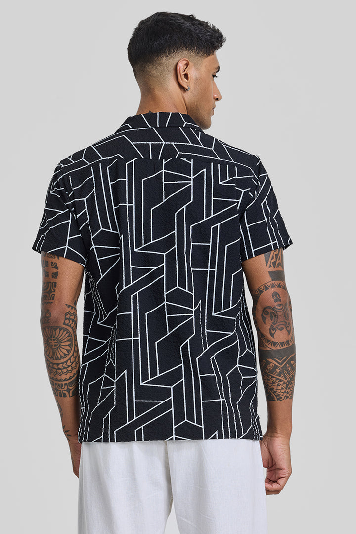 Black Geometric Slim Fit Shirt