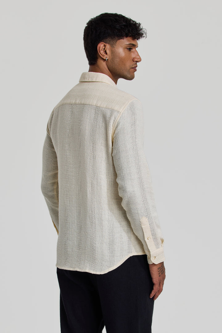 Cream Knitted Slim Fit Shirt