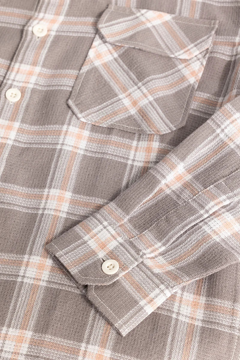 Grey Double Pocket Checks Shirt