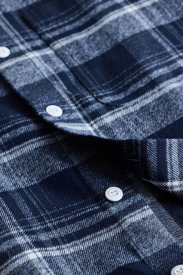 Navy Plaid Box Fit Flannel Shirt